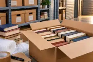 Αποθήκευση βιβλίων σε χαρτόκουτες με προστασία από υγρασία και φθορές σε οργανωμένο αποθηκευτικό χώρο
